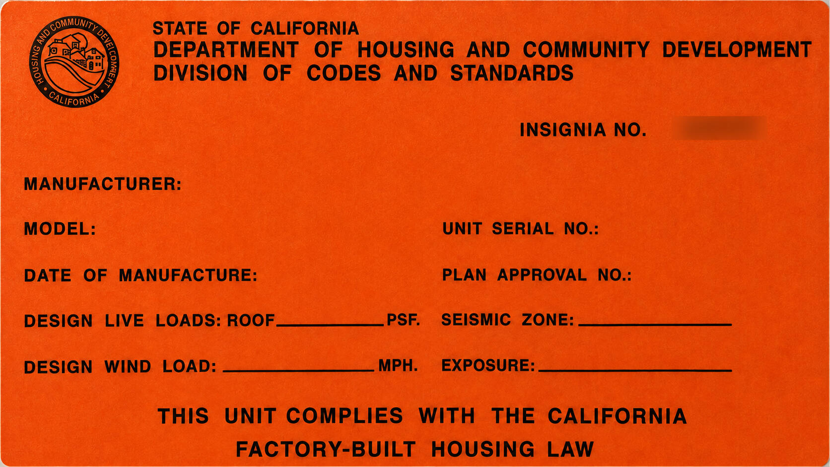California HCD Certification Sticker